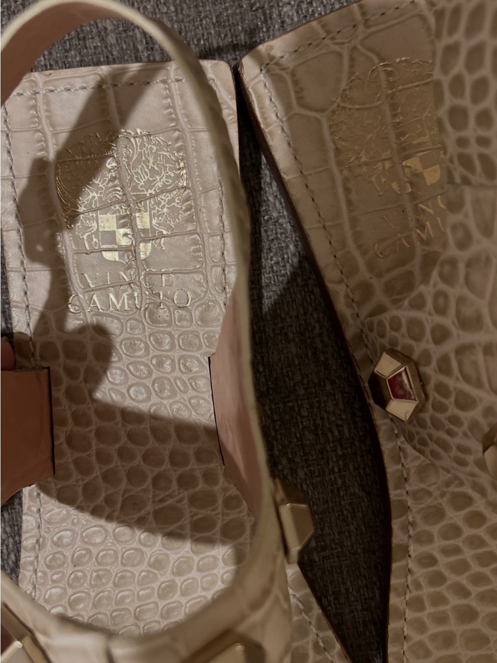 Vince Camuto Cream Croc-Embossed Studded Sandals
